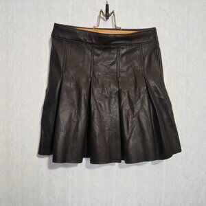 Black Faux Leather Pleated Mini Skirt High Waist
